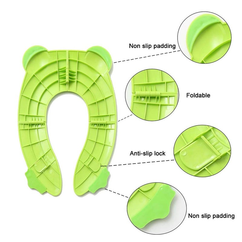 POKANIC Toilet Potty Training Seat Cover, Travel Toilet Seat, Folding Non Slip Silicone Pads, Travel Portable Reusable Kids Toddlers Boys Girls, Carry Bag (Green - Frog) - Image 3
